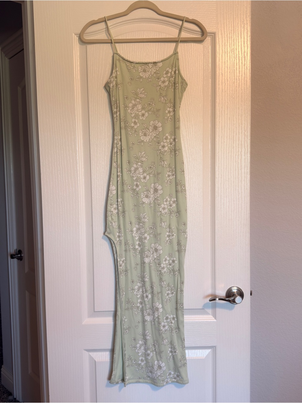 Sage Floral Slip Maxi Dress with Spaghetti Straps